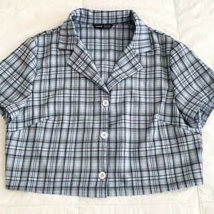 Blue Buttoned Crop Top